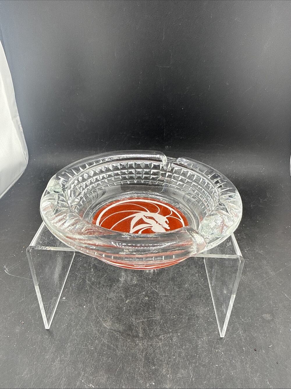 Vintage MGM Grand Hotel Casino Ashtray Clear Glass Las Vegas Lion Head Logo